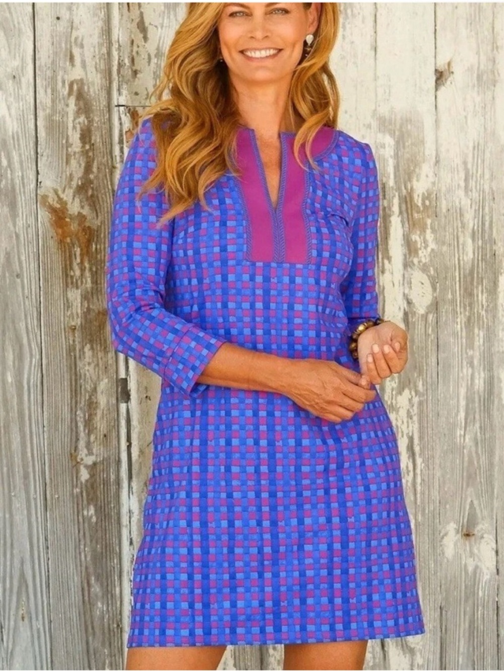 Cabana Life Bar Harbor Embroidered Tunic Dress Xs Gingham Mini Upf 50+